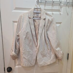 Chico's Cream & Taupe Striped Blazer